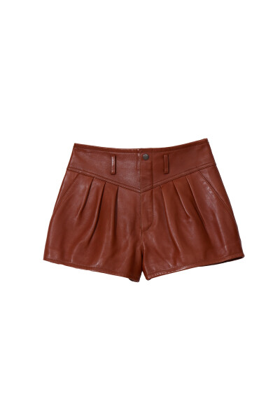 Image of Saint Laurent Brown leather shorts