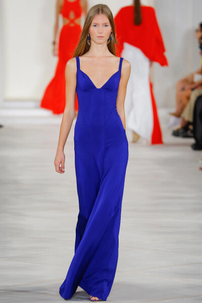 Image 2 of Ralph Lauren Blue Ribbed Panel Evening Dress Gown