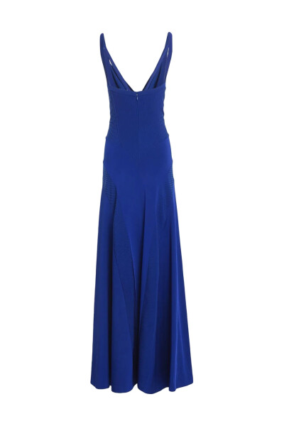 Image 4 of Ralph Lauren Blue Ribbed Panel Evening Dress Gown