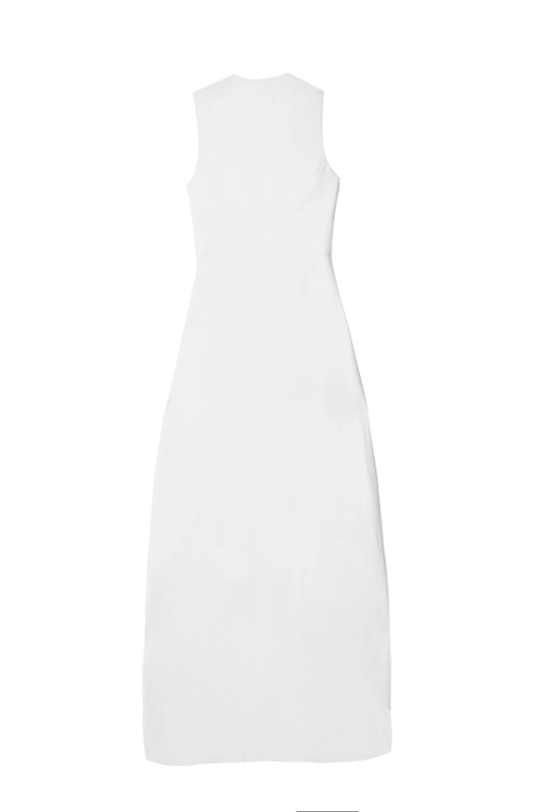 Et Ochs White Sleeveless Plunging Zip-Front Cady Gown White