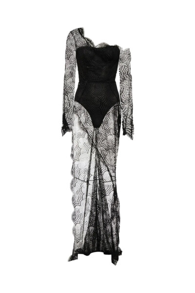 Image of Alessandra Rich Black Evening Lace dress