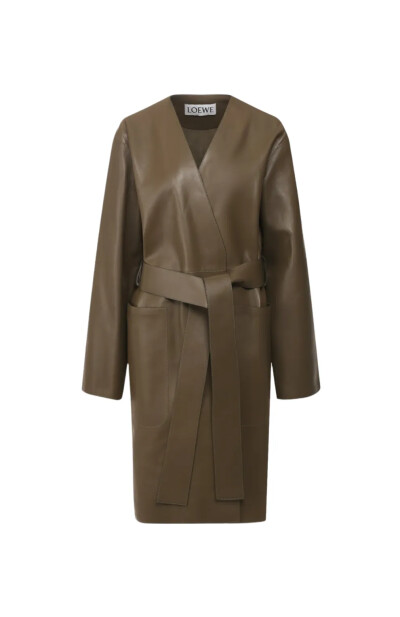 Image of Loewe Khaki leather coat