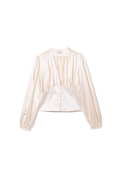 Image of Saint Laurent Ivory blouse with V-neck