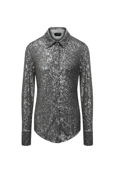 Image of Tom Ford Silver shirt with sequins trim