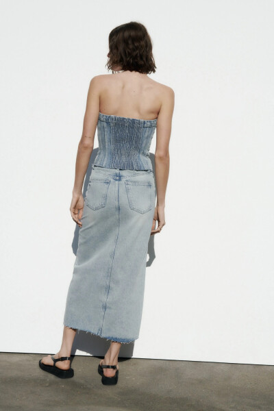 Image 3 of ZARA Blue Denim Midi Skirt