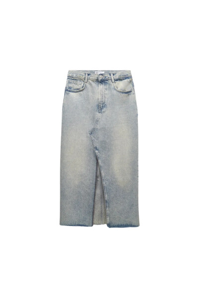 Image of ZARA Blue Denim Midi Skirt