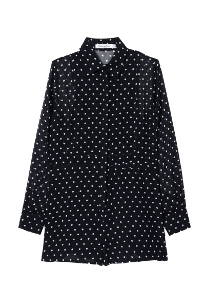 Image of Dior Black silk dress with white dots
