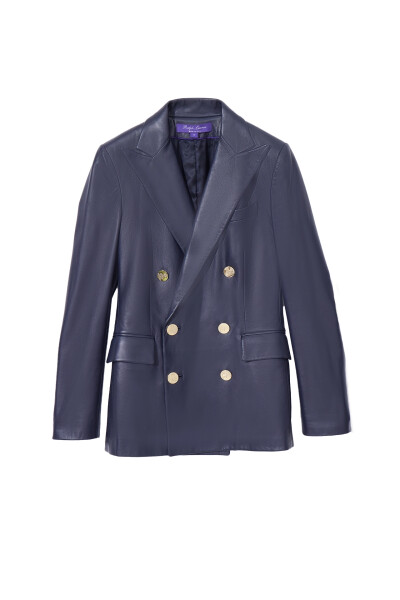Image of Ralph Lauren Blue leather jacket