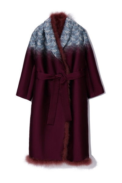 Image of Dior Burgundy coat with feather lining