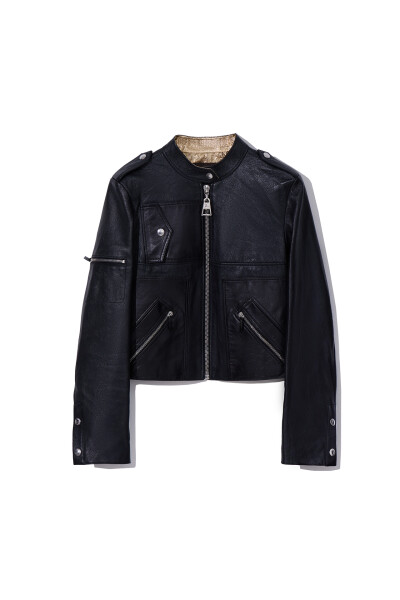 Image of Louis Vuitton Black leather jacket with gold lining