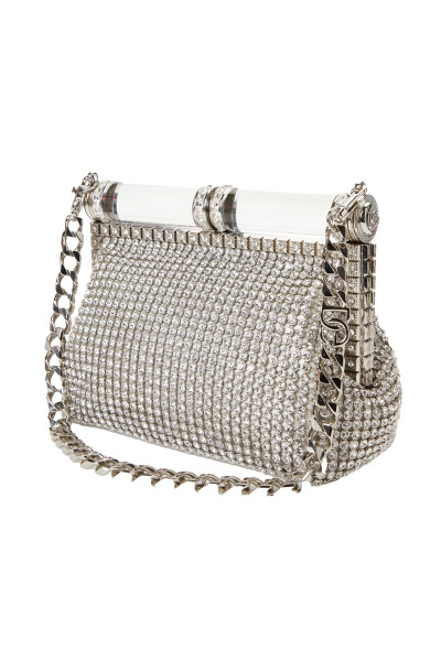 Image of Dolce & Gabbana Silver mesh fabric bag with rhinestones