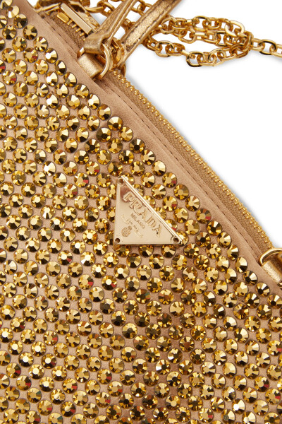 Image 4 of Prada Gold Vela mini leather-trimmed crystal-embellished nylon tote