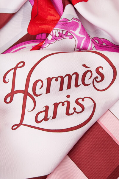 Image 3 of Hermes Pink silk scarf Grand Manege Detail Kare 90