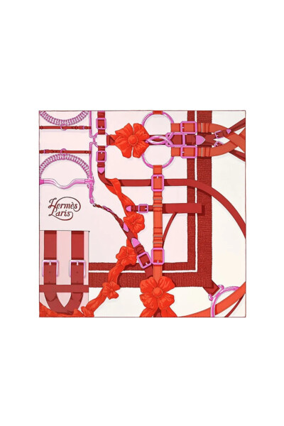 Image 2 of Hermes Pink silk scarf Grand Manege Detail Kare 90