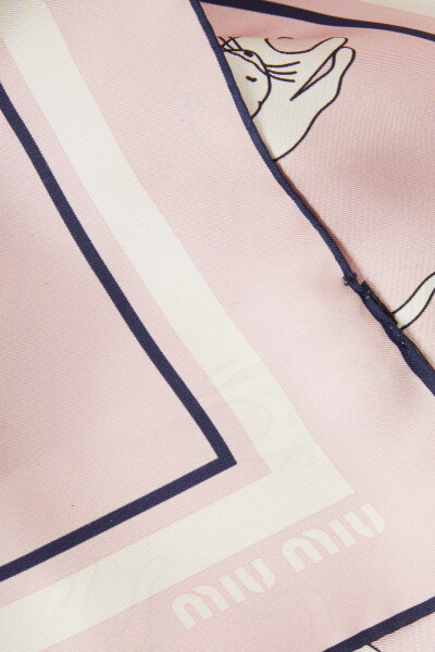 Image 3 of Miu Miu Pink silk scarf with cat print