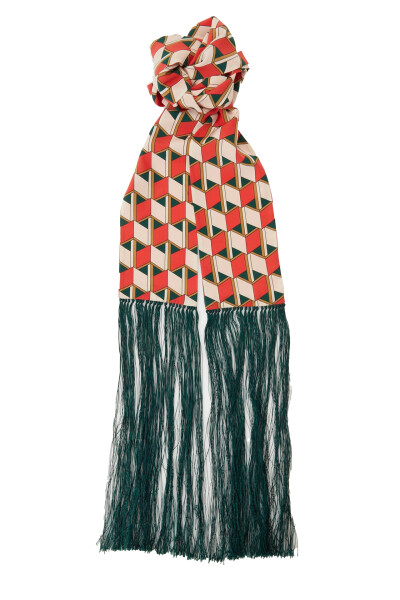 Image of Gucci Multicolor Fringed Rhombus Print Silk Scarf