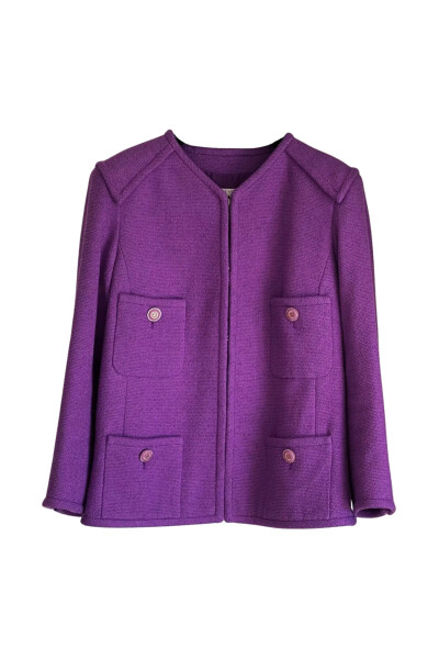 Image of Chanel Purple jacket 20C runway with buttons CC