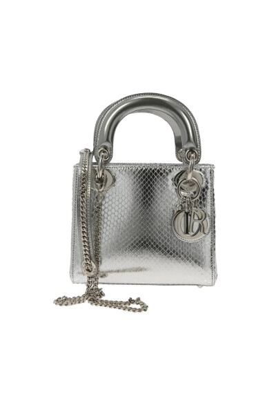 Image of Dior Silver Mini Lady Dior Python Leather