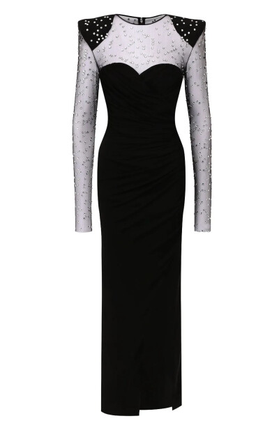 Image of Balmain Black maxi dress with a scattering of rhinestones