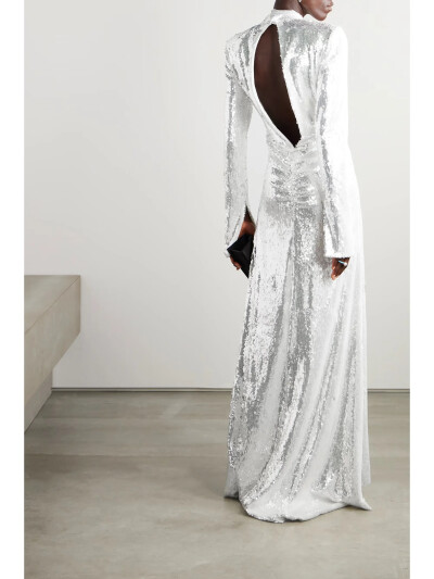 Image 3 of Rotate White Sidse open-back recycled sequin-embellished stretch-tulle gown