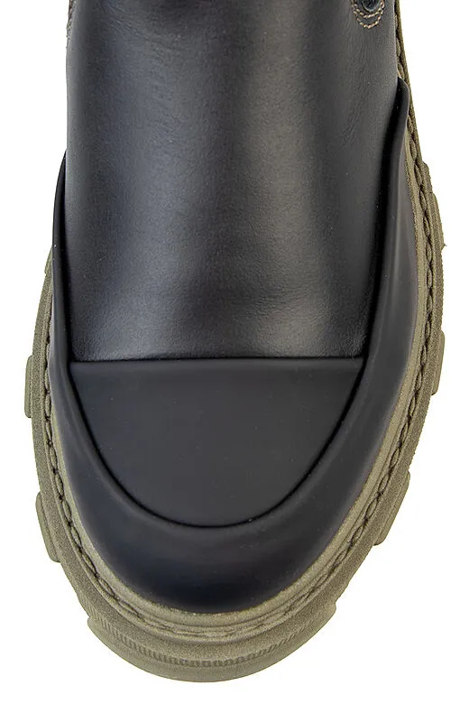 Ganni Black Knee-High Leather Chelsea Boots Black