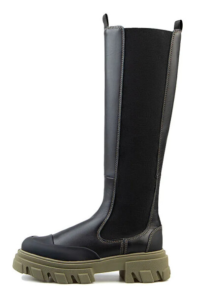 Image 4 of Ganni Black Knee-High Leather Chelsea Boots