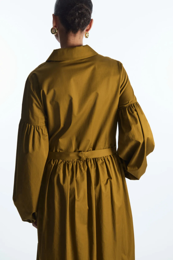 COS Brown Puff-Sleeve Maxi Shirt Dress Brown