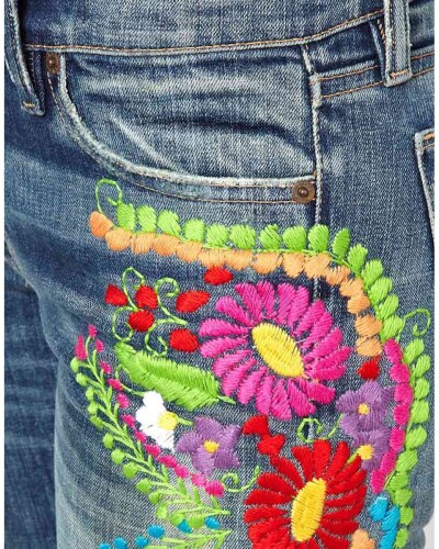 Image 4 of Ralph Lauren Blue Floral Embroidered Boho Skinny Jeans