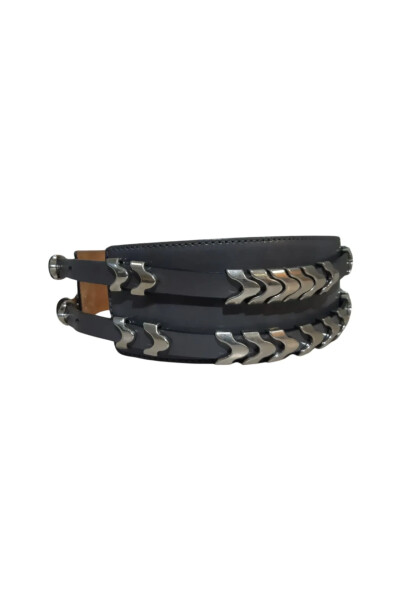 Image 3 of Alexander McQueen Grey Metal Detail Leather Waist Belt