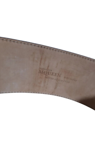 Alexander McQueen Grey Metal Detail Leather Waist Belt Grey