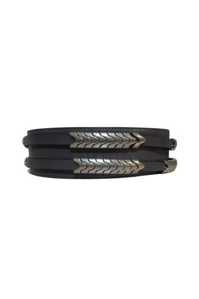 Image 4 of Alexander McQueen Grey Metal Detail Leather Waist Belt