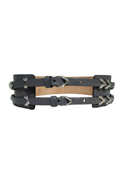 Image 2 of Alexander McQueen Grey Metal Detail Leather Waist Belt
