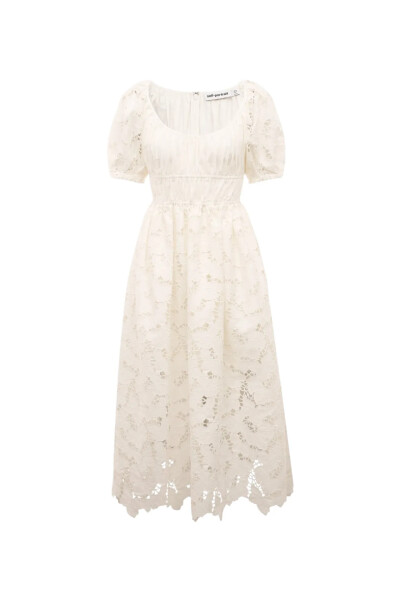 Image of Self-portrait White Cotton Lace Midi Dress