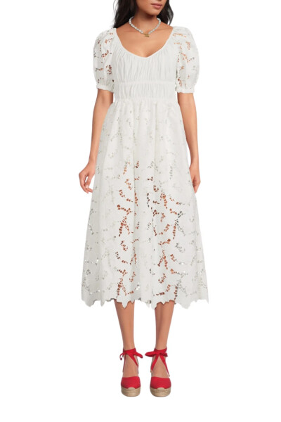 Image 4 of Self-portrait White Cotton Lace Midi Dress