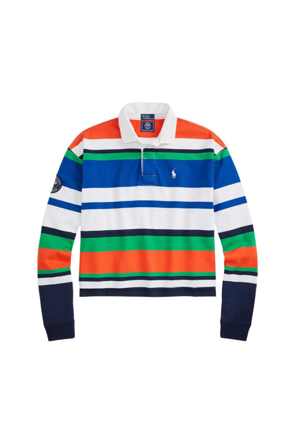 Wimbledon cropped striped cotton rugby shirt rent or buy out from