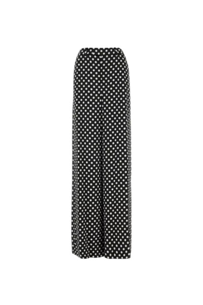 Image of Saint Laurent Black satin polka dot wide-leg trousers