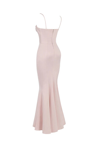 House of CB Pink Blush Satin Fishtail Gown VIOLETTE Pink