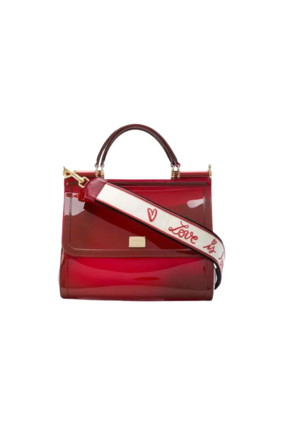Image of Dolce & Gabbana Red Large Sicily Bag In Semi-transparent Rubber