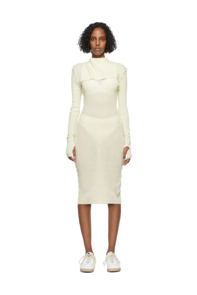 Image 2 of MM6 Maison Margiela Off-White Wool Turtleneck Dress