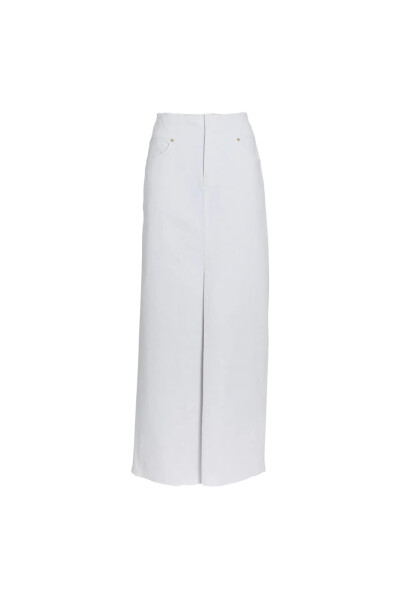 Image of Frame White Cut-Off Waist Denim Maxi Skirt