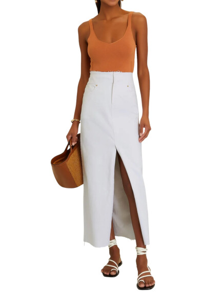 Image 2 of Frame White Cut-Off Waist Denim Maxi Skirt