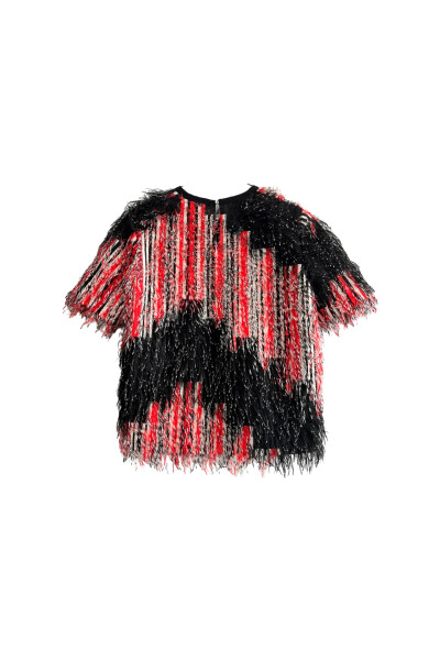 Image 2 of Fendi Multicolor Striped Faux Ostrich Feather Top