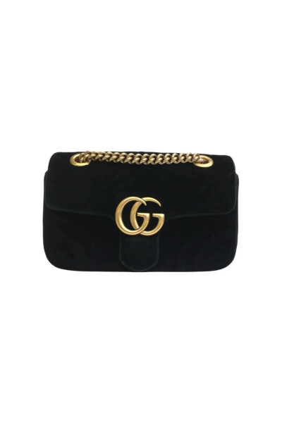 Image of Gucci Black Velvet Marmont Matelasse Shoulder Bag