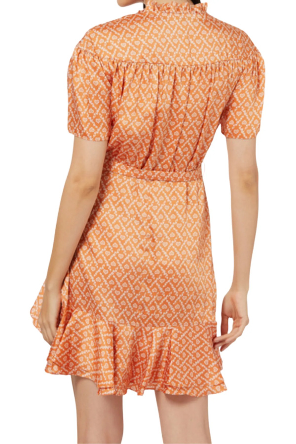 Sandro Orange Suzen Asymmetric Ruffle Mini Dress Orange