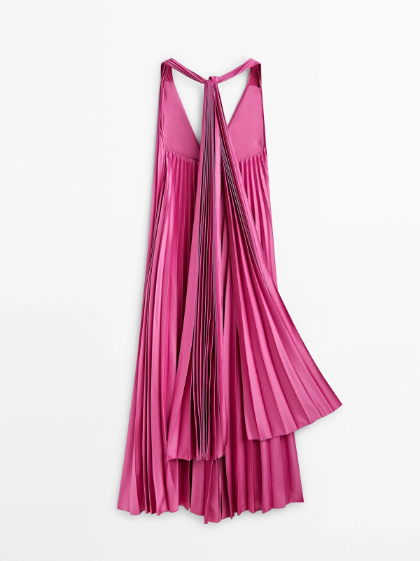 Massimo Dutti Pink long dress with pleats Pink