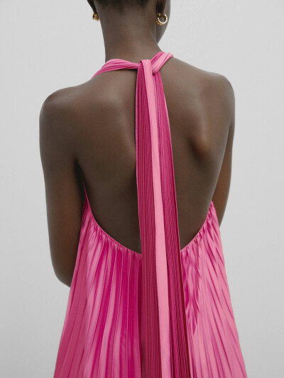 Image 5 of Massimo Dutti Pink long dress with pleats