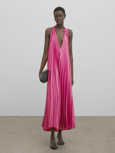 Image 2 of Massimo Dutti Pink long dress with pleats