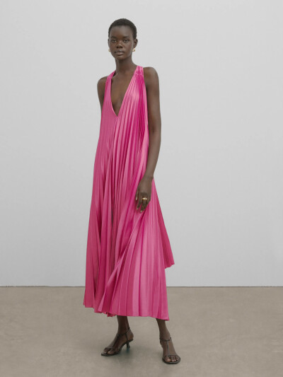 Image 3 of Massimo Dutti Pink long dress with pleats