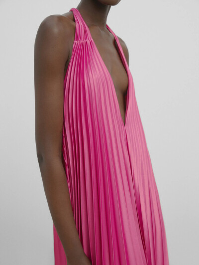 Image 4 of Massimo Dutti Pink long dress with pleats