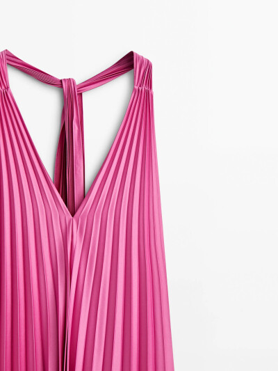 Image 6 of Massimo Dutti Pink long dress with pleats